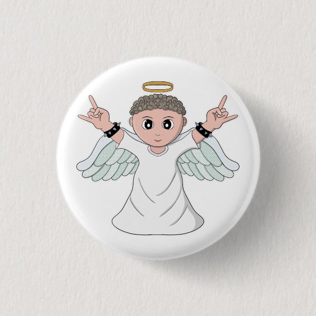 Heavy Music Loving Angel 1 Inch Round Button (Front)