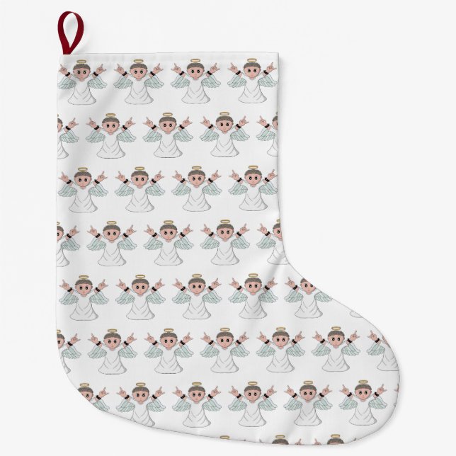 Heavy Music Loving Angel Large Christmas Stocking (Front)