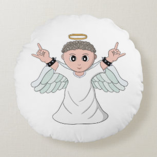 Heavy Music Loving Angel Round Pillow