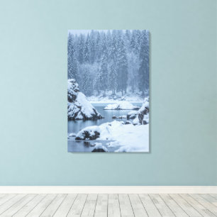 Heavy snow fall lake Fusine, Italy Canvas Print