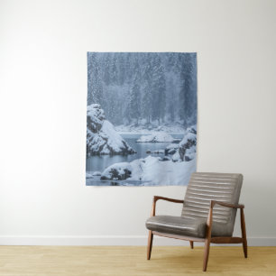 Heavy snow fall lake Fusine, Italy Tapestry
