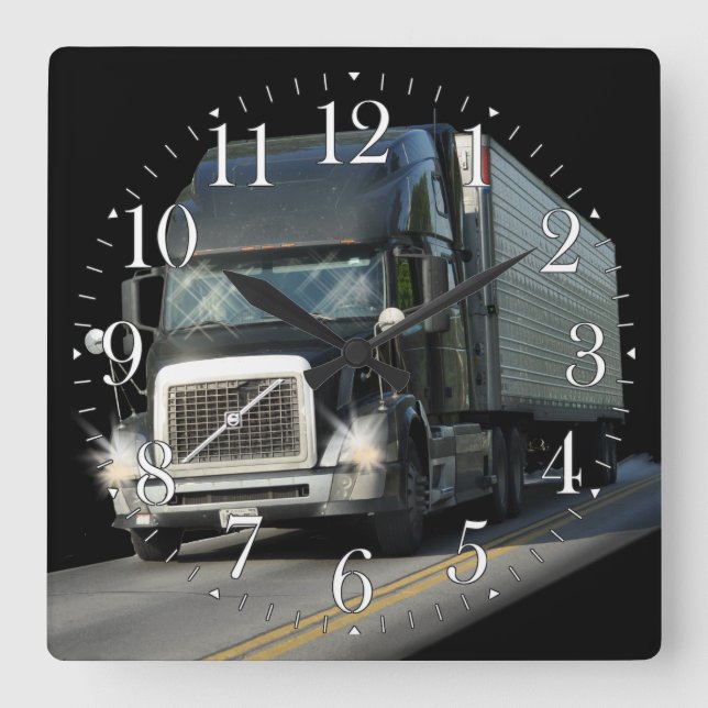 Heavy Transport Black Cargo Truck Art Wall Clock (Front)