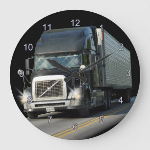 Heavy Transport Black Cargo Truck Art Wall Clock
