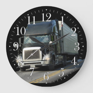 Heavy Transport Black Cargo Truck Art Wall Clock