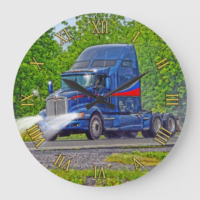 Heavy Transport Blue Truck Wall Clock (Front)