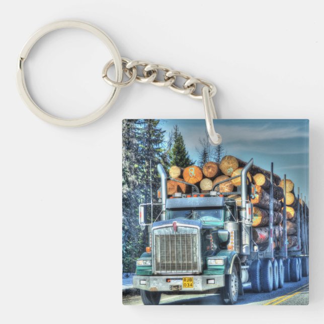Heavy Transport Logging Truck Art for Lorry Driver Keychain (Front)