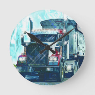 Heavy Transport Red Truck Art Wall Clock