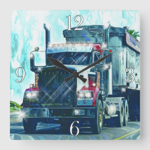 Heavy Transport Red Truck Art Wall Clock