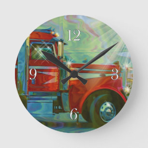 Heavy Transport Red Truck Art Wall Clock