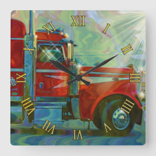 Heavy Transport Red Truck Art Wall Clock