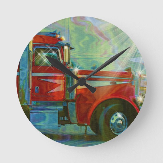 Heavy Transport Red Truck Art Wall Clock (Front)