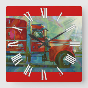 Heavy Transport Red Truck Wall Clock