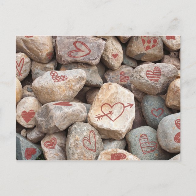 Heavy Valentine Hearts, Hand Drawn Art Print Postcard (Front)