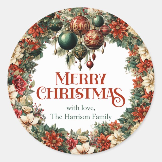 Heavy Victorian lavish wreath ornamental balls Classic Round Sticker (Front)