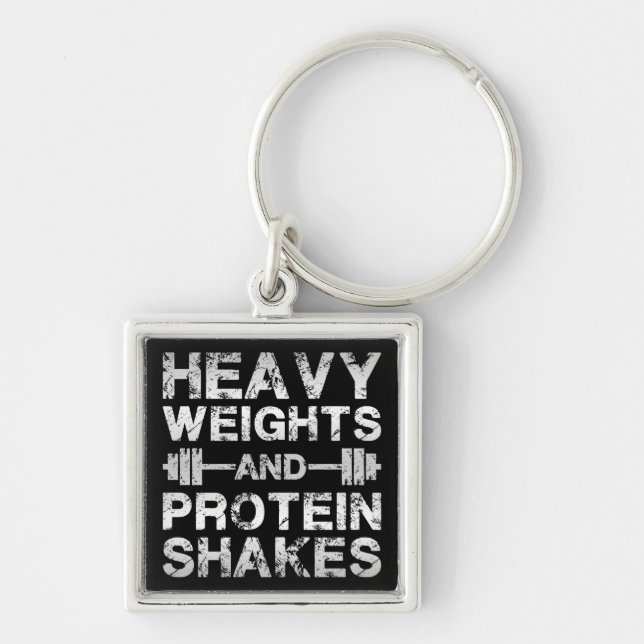 Heavy Weights and Protein Shakes - Gym Workout Keychain (Front)