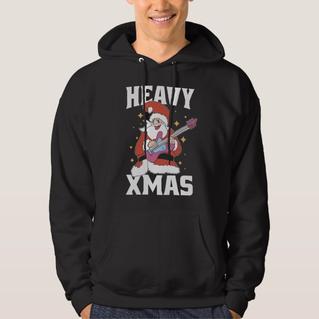 Heavy Xmas Metal Santa playing Guitar Hoodie (Front)