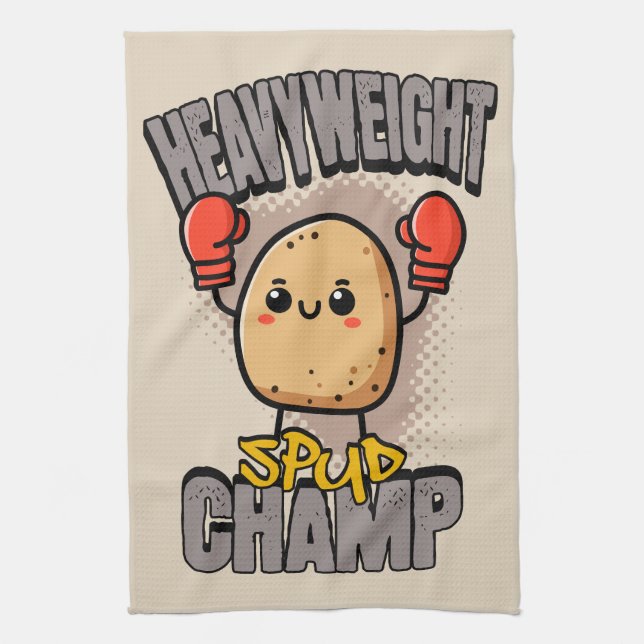 Heavyweight Spud Champ Boxing Potato  Kitchen Towel (Vertical)