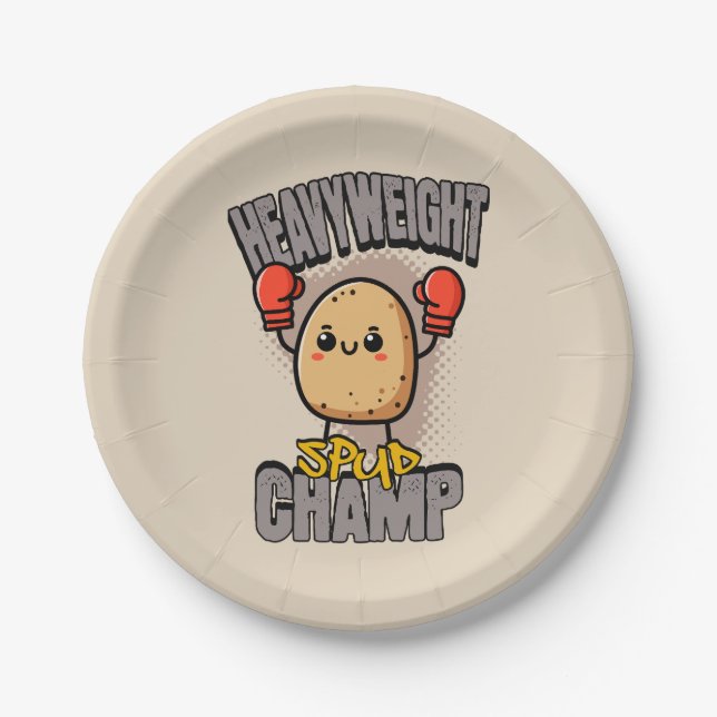 Heavyweight Spud Champ Boxing Potato  Paper Plate (Front)