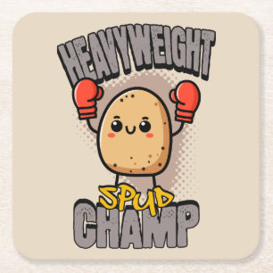 Heavyweight Spud Champ Boxing Potato  Square Paper Coaster