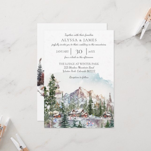Hébergement d'hiver dans le Faire-part de mariage  (Devant/Arrière en situation)