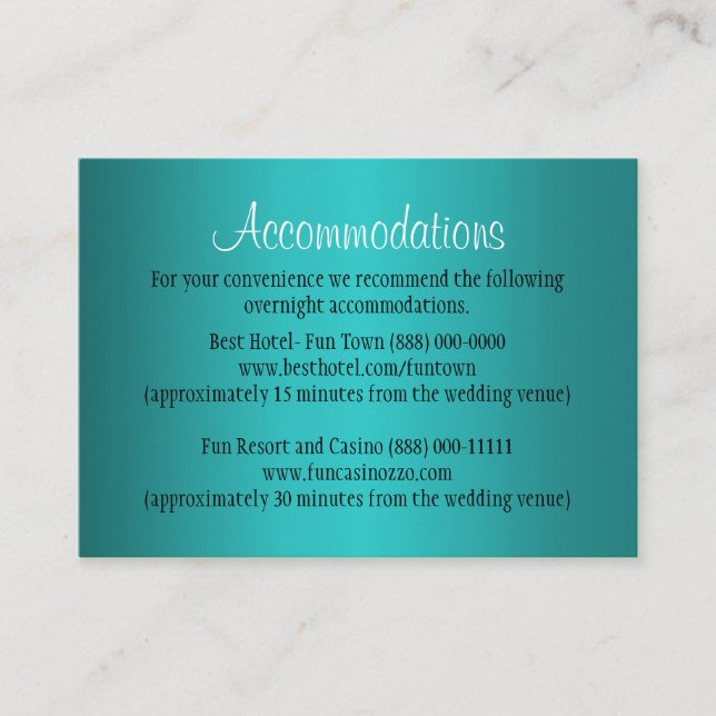 Hébergement Mariage turquoise - Cartes de Réceptio (Devant)
