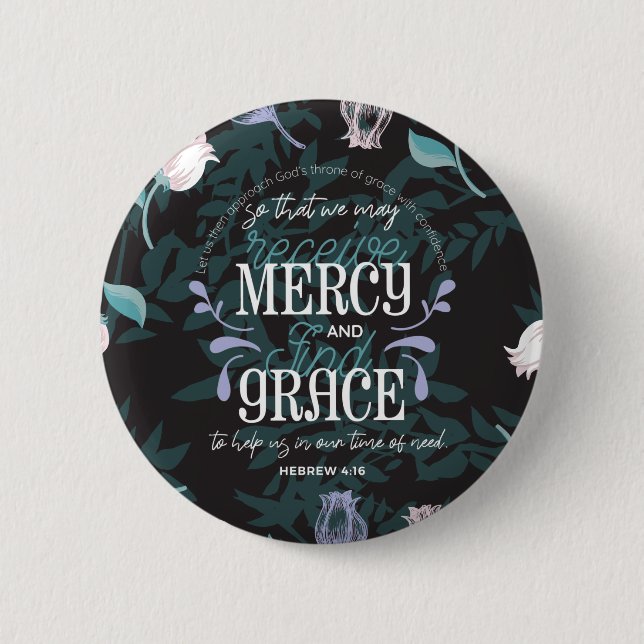 Hebrew 4:16 quotes black ver 2 inch round button (Front)