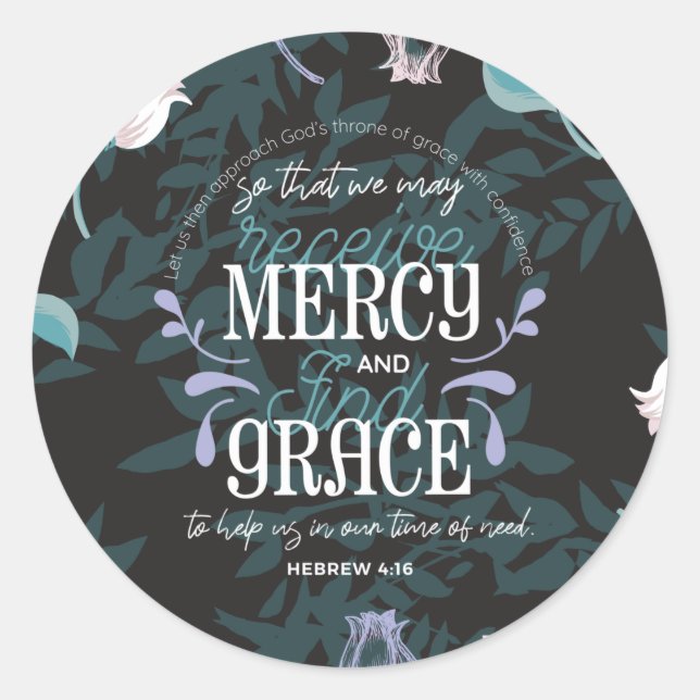 Hebrew 4:16 quotes black ver classic round sticker (Front)