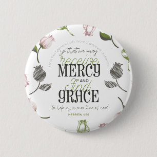 Hebrew 4:16 quotes with floral art white ver 2 inch round button