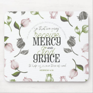 Hebrew 4:16 quotes with floral art white ver mouse pad