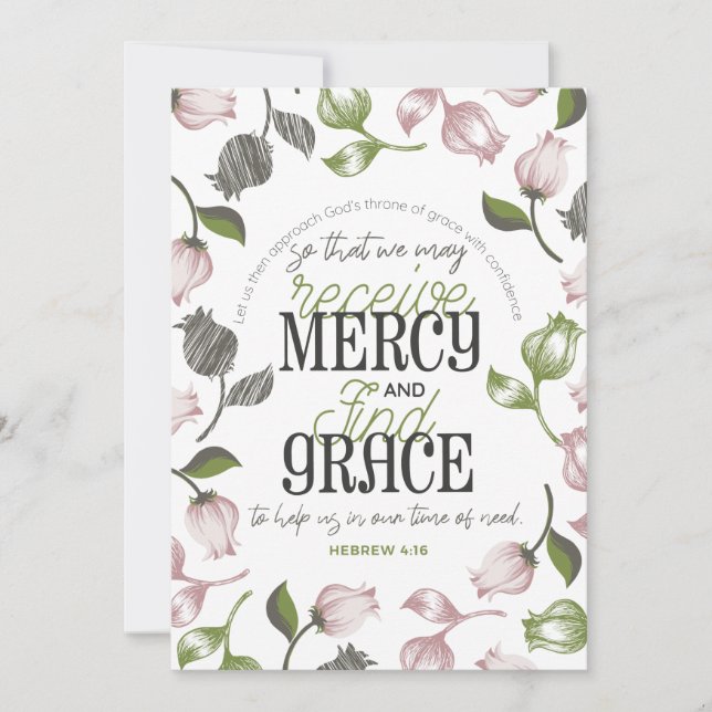 Hebrew 4:16 quotes with floral art white ver thank you card (Front)