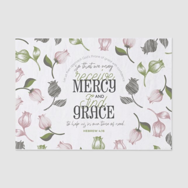 Hebrew 4:16 quotes with floral art white ver tissue paper (Front)