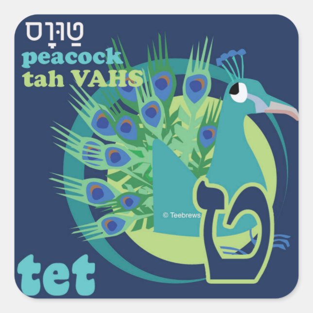 Hebrew Aleph-Bet Animal Stickers-Tet Square Sticker (Front)