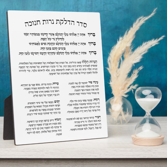 Hebrew Hadlakat Nerot Chanukah - Blessings Menorah Plaque (Side)