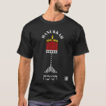 Hebrew Hanukkiah T-Shirt<br><div class="desc">Between "Hanukkah" in English and Hebrew,  this black-white-and-red,  modern hanukkiah displays a large central flame shedding light during this joyful season.  Chag Chanukkah SameaCh!  ~ karyn</div>