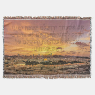 Hebrew "If I forget thee, O Jerusalem" Psalm Verse Throw Blanket