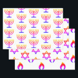 Hebrew Inspired Gift Wrap HAMbWG<br><div class="desc">Holiday gift wrap with a Hebrew inspired theme of the Menorah,  the Star of David,  and the flame. Background colour can be changed and selected by editing the image.  HAMbyWhiteGlove.  Shown with a white background and rainbow graphics.</div>