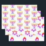 Hebrew Inspired Gift Wrap HAMbWG<br><div class="desc">Holiday gift wrap with a Hebrew inspired theme of the Menorah,  the Star of David,  and the flame. Background colour can be changed and selected by editing the image.  HAMbyWhiteGlove.  Shown with a white background and rainbow graphics.</div>