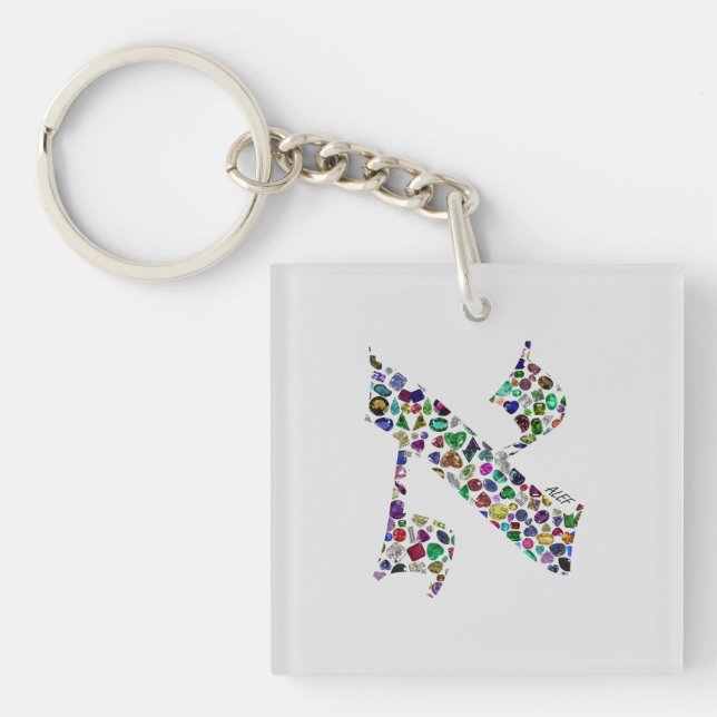 Hebrew Letter ALEF made with Gemstones Keychain (Front)