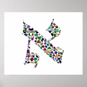 Hebrew Letter ALEF made with Gemstones Poster