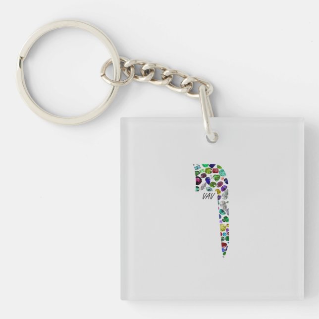 Hebrew Letter VAV made with Gemstones Keychain (Front)