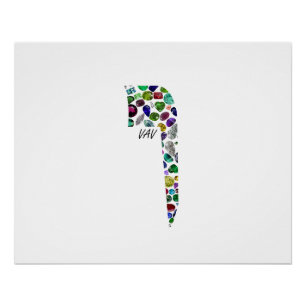 Hebrew Letter VAV made with Gemstones Poster