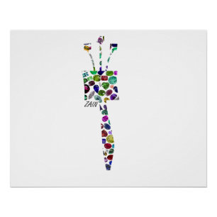 Hebrew Letter ZAIN made with Gemstones Poster
