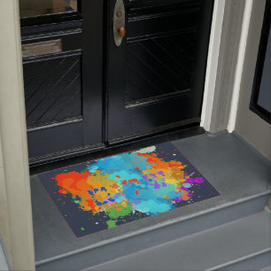 Hebrew "Shalom" with Paint Splashes Background Doormat