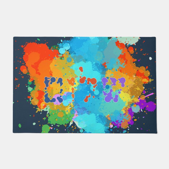 Hebrew "Shalom" with Paint Splashes Background   Doormat (Front)