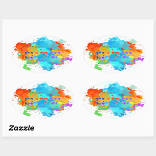 Hebrew "Shalom" with Paint Splashes Background Oval Sticker