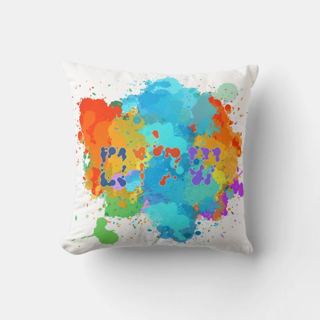 Hebrew "Shalom" with Paint Splashes Background  Throw Pillow (Front)