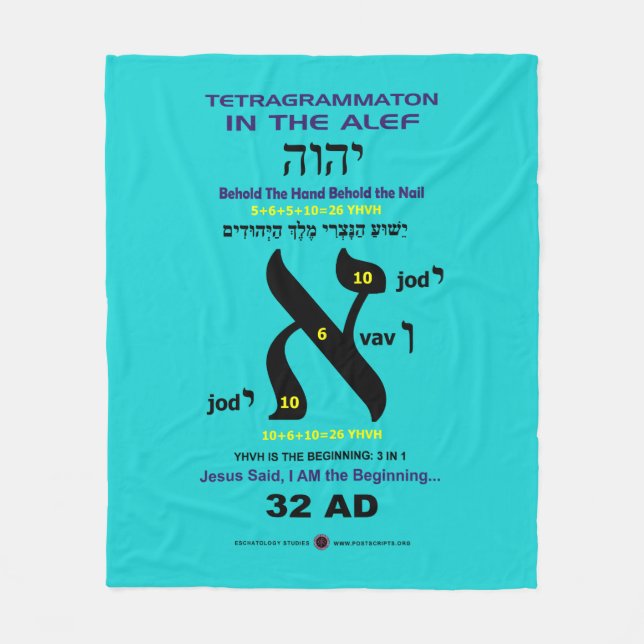 Hebrew Word Study - Alef Fleece Blanket (Front)