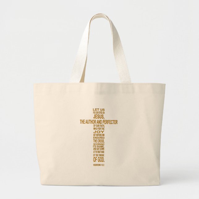 Hebrews 12:2 - Gold Beach Bag (Front)