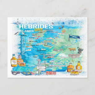 Hebrides Islands Illustrated Travel Map Postcard