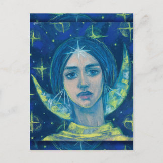 Hecate, Moon Goddess Pastel Painting Fantasy Art Postcard